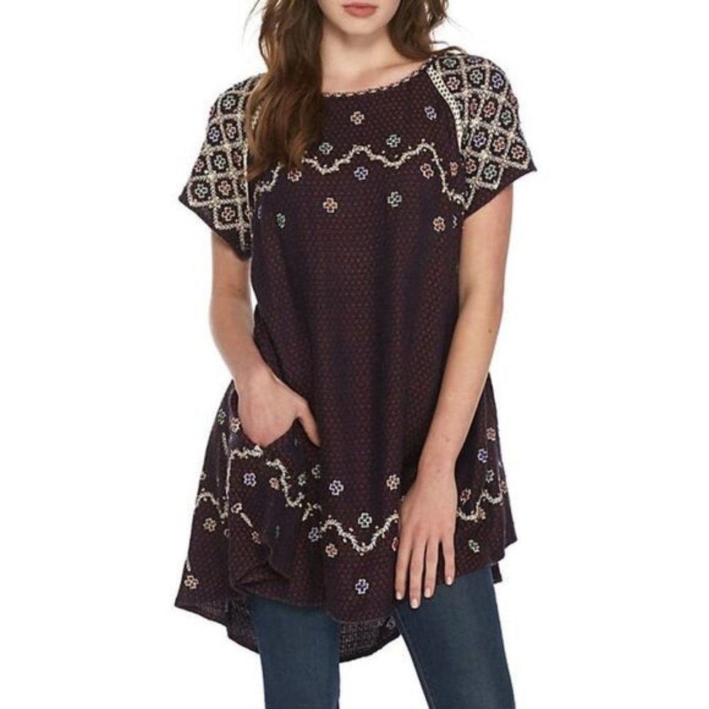 In the Clouds Tunic Knit Embdroidered Boho Dress